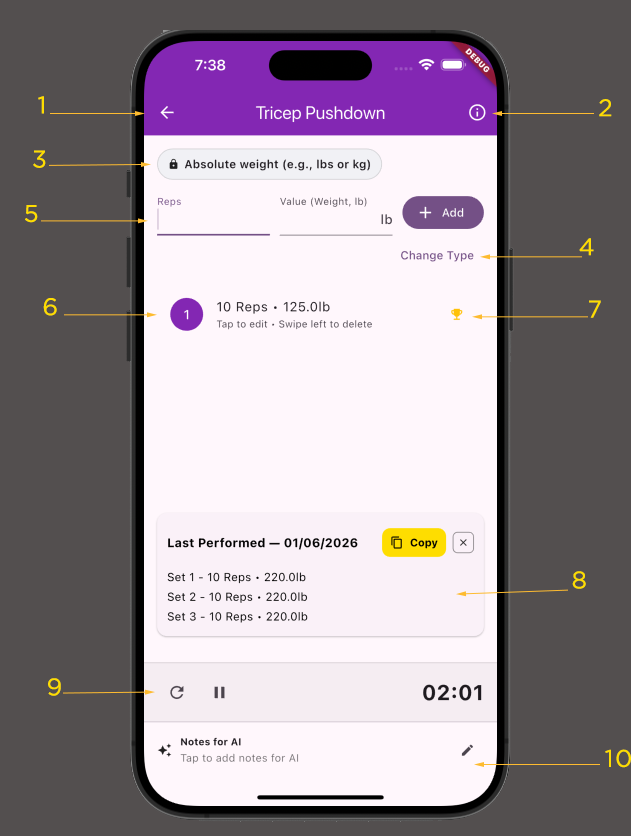 Exercise screen screenshot